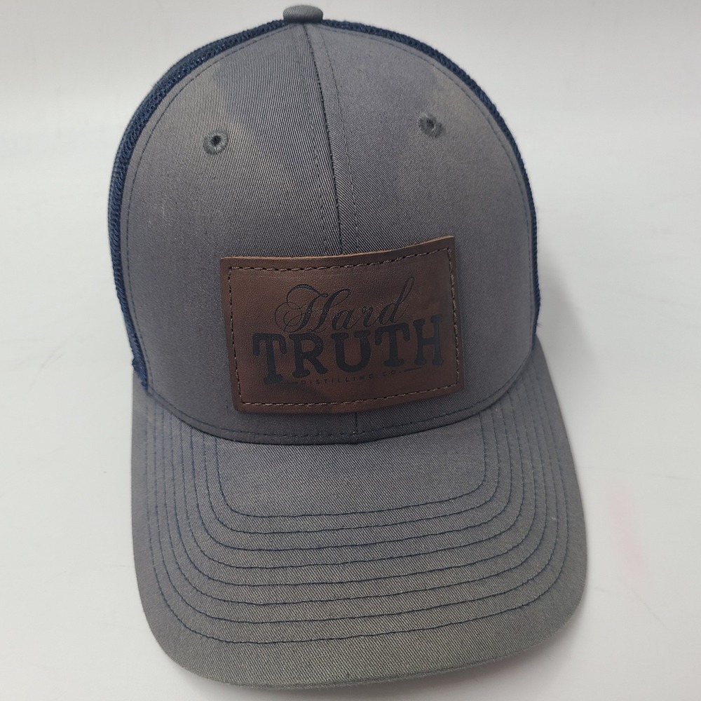 Hard Truth Distilling Co Hat Trucker Snapback Mesh Distressed Patch Gray Blue